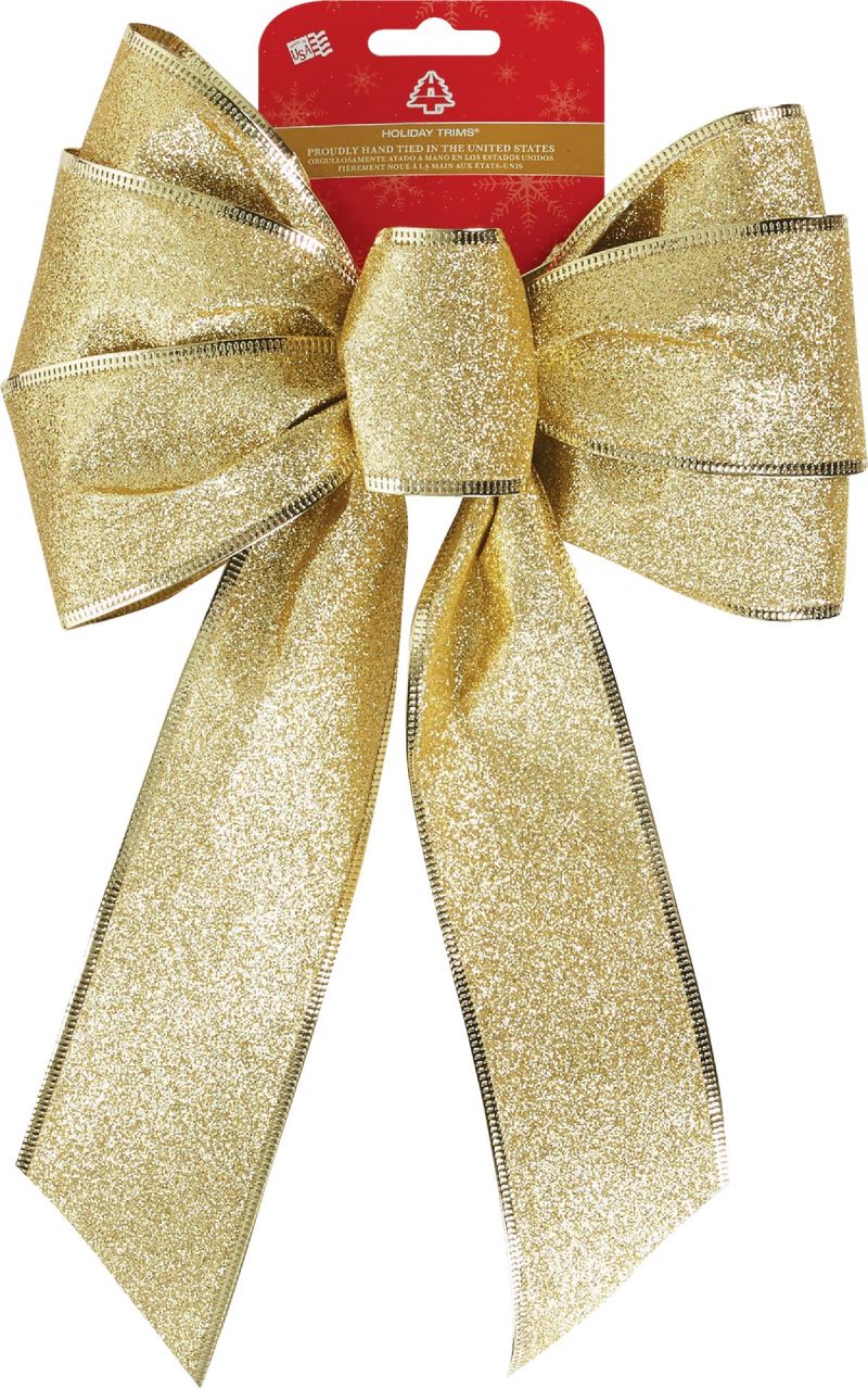 12 Gold Glitter Bows Christmas 